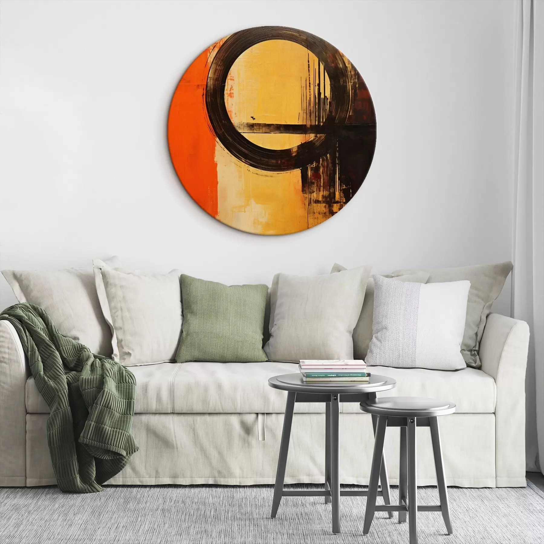 Tablouri Rezumat cu un inel negru pe un fundal de teracotă-nisip r46529