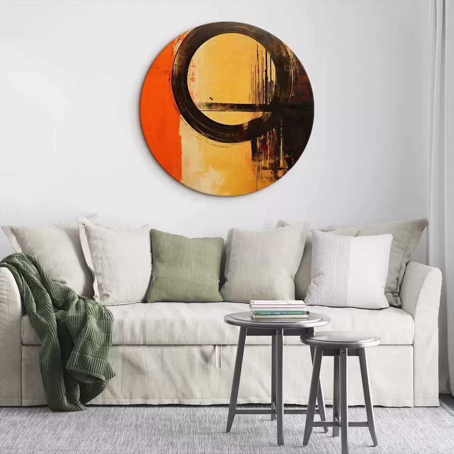 Tablouri Rezumat cu un inel negru pe un fundal de teracotă-nisip r46529