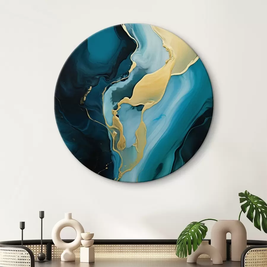 Tablouri Albastru-verde abstract cu un flux de ocru r46530