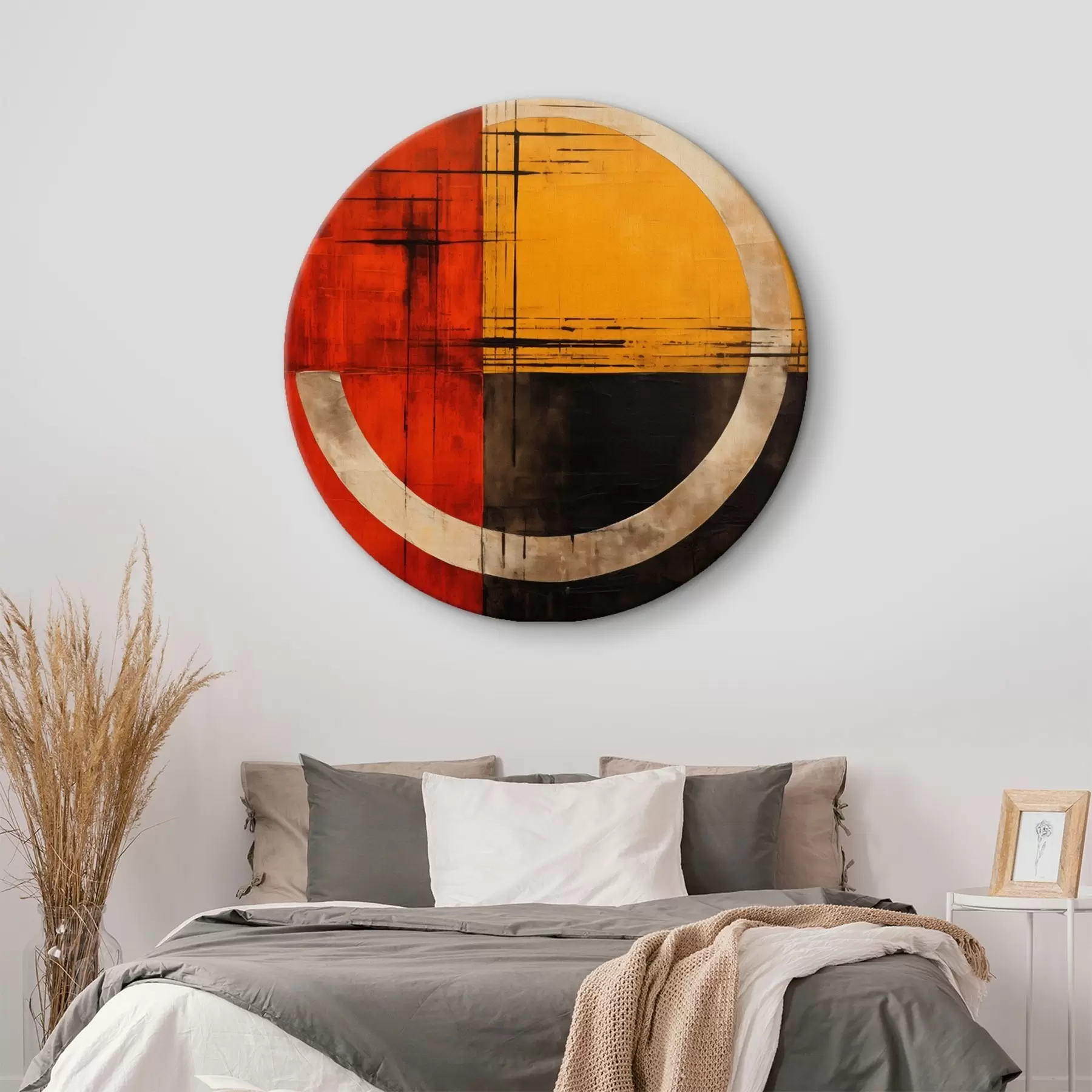 Tablouri Cerc abstract pe fundal roșu-negru cu linii r46535