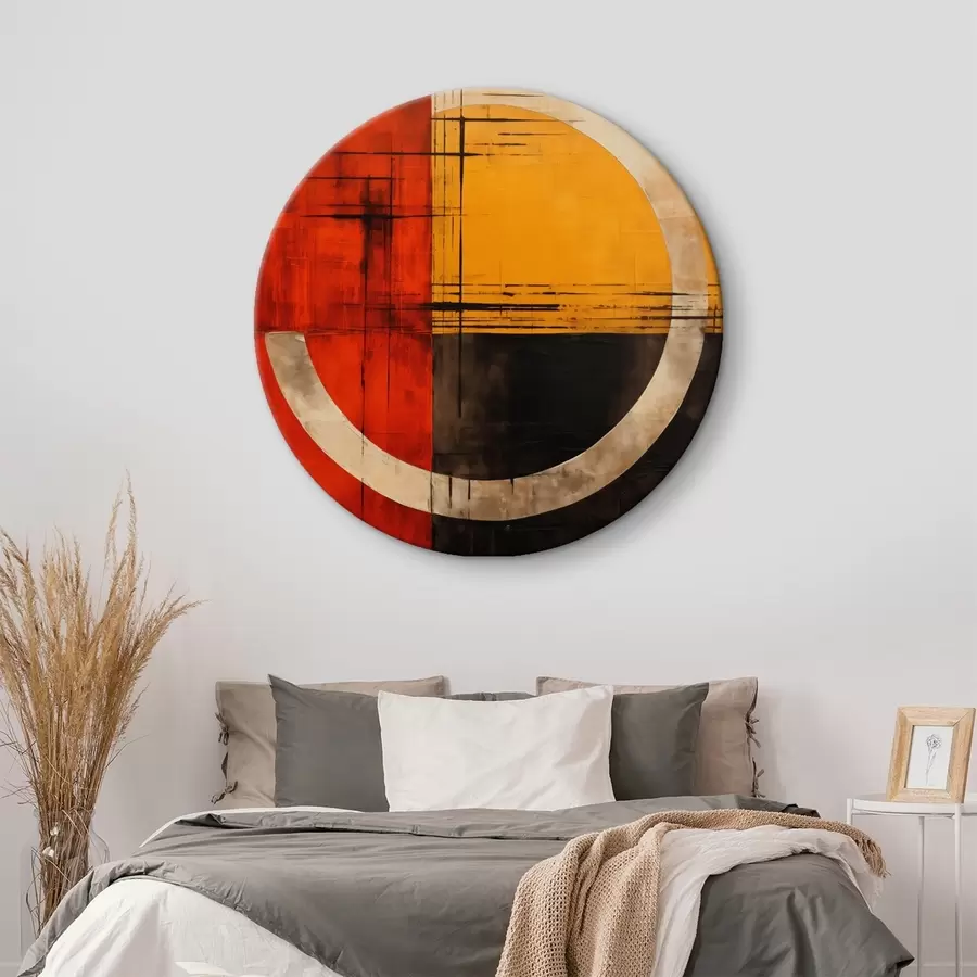 Tablouri Cerc abstract pe fundal roșu-negru cu linii r46535