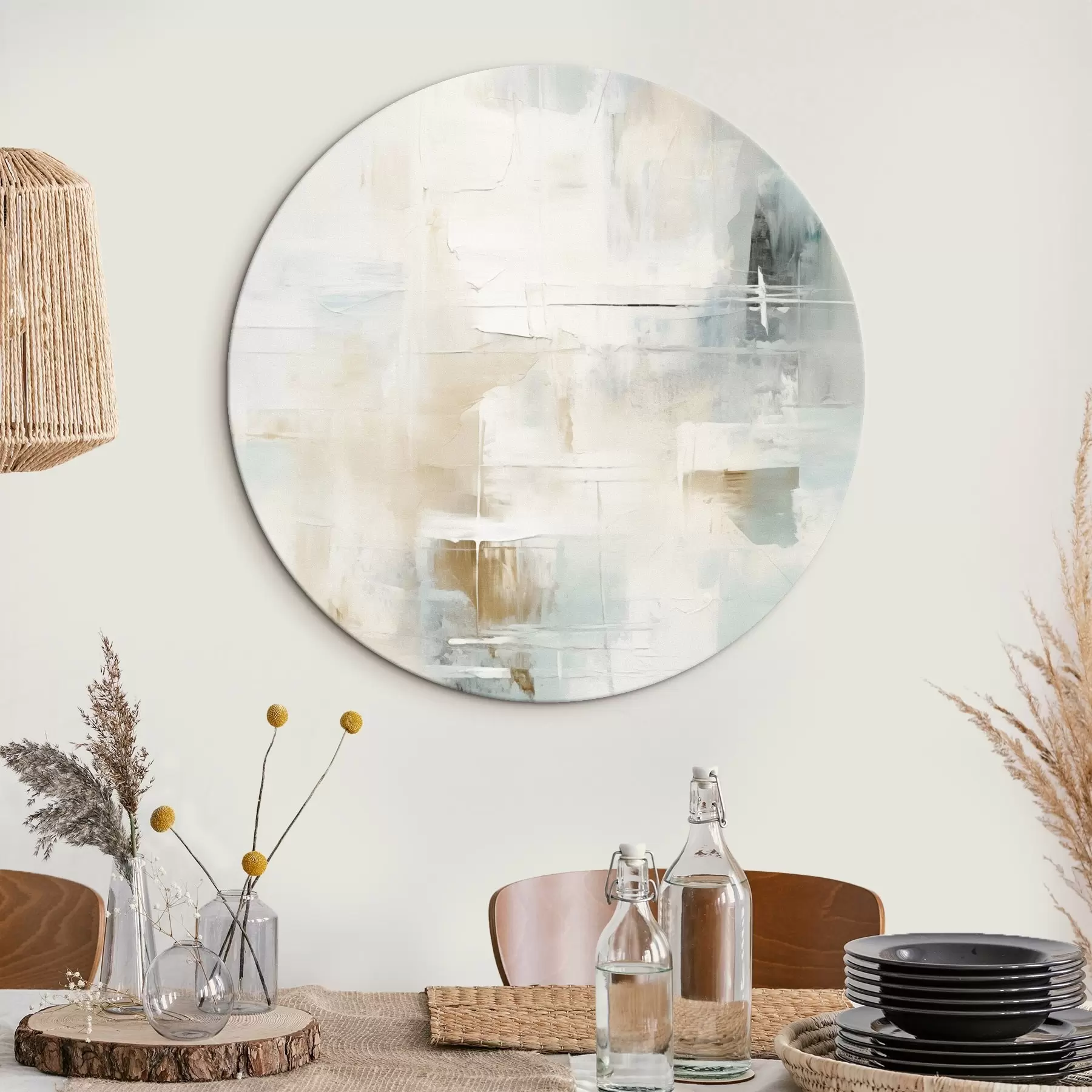 Tablouri Tușe aerisite de albastru și bej pe fond alb r46547