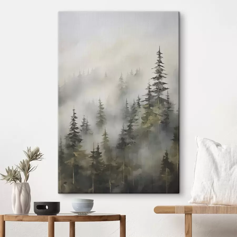 Tablouri Pădure în ceață imitație de pictură s46671