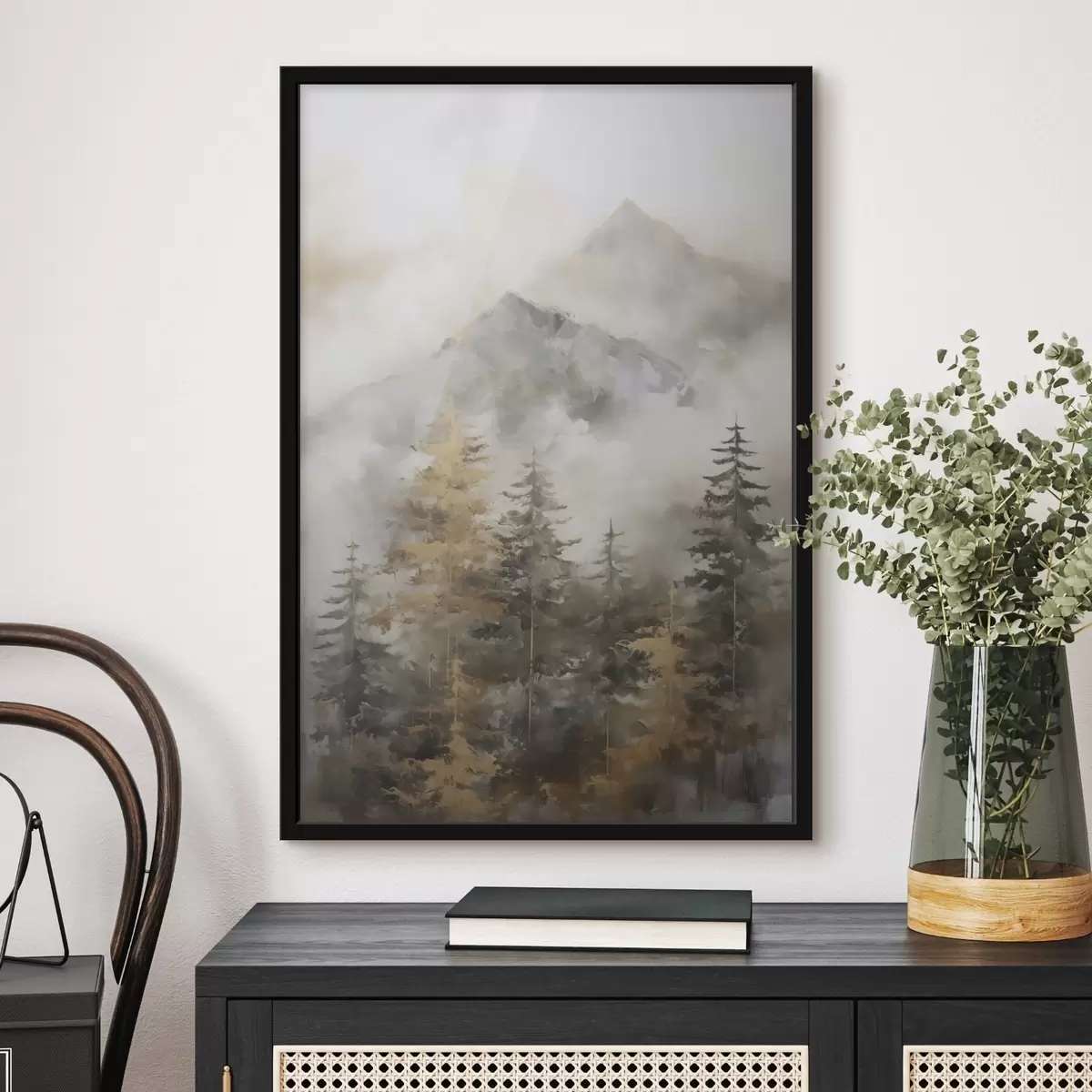 Poster Pădure pe fundalul munților imitație de pictură f46670