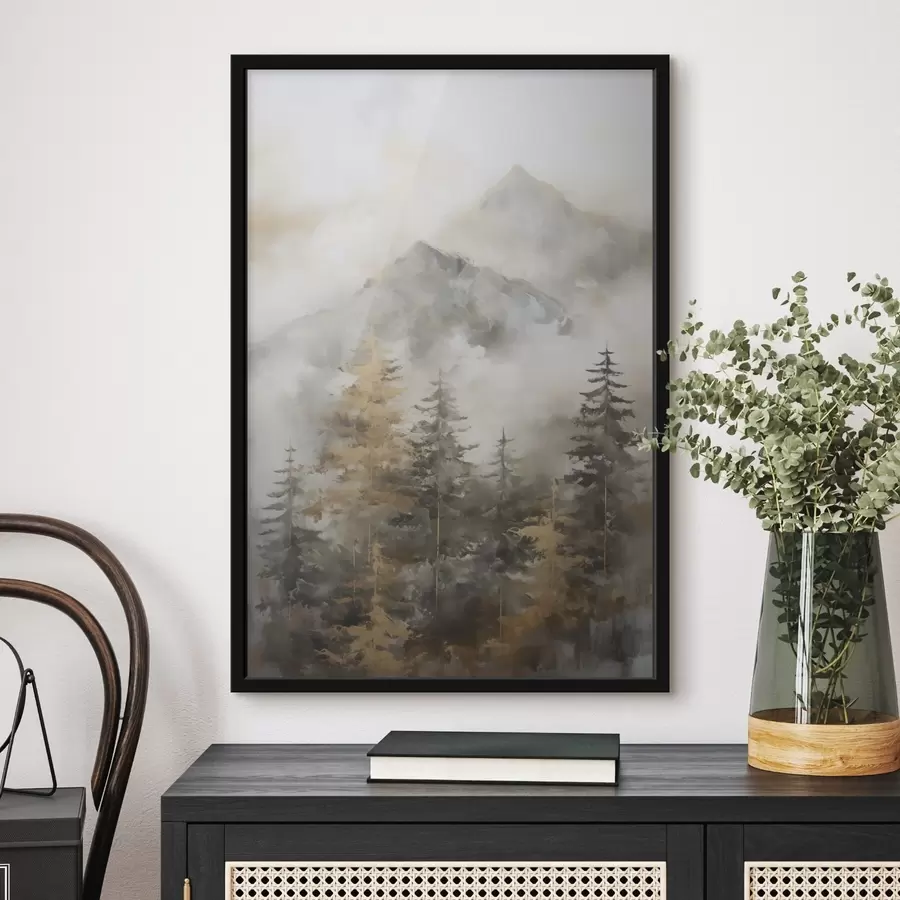 fototapet Pădure pe fundalul munților imitație de pictură f46670