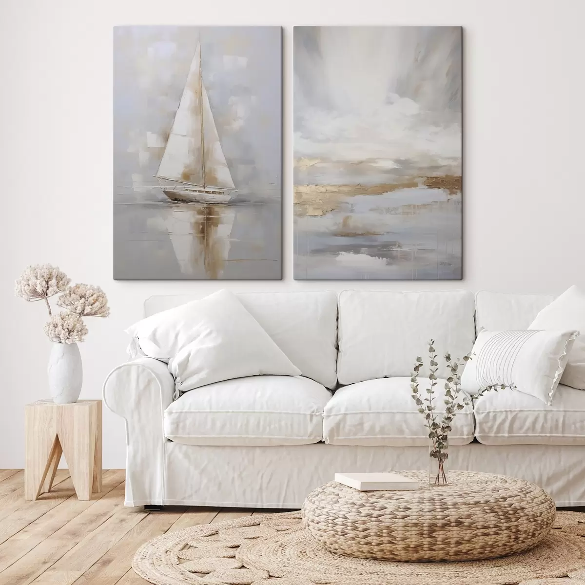 Tablouri Barcă cu pânze și compoziție abstractă imitație de pictură m00999