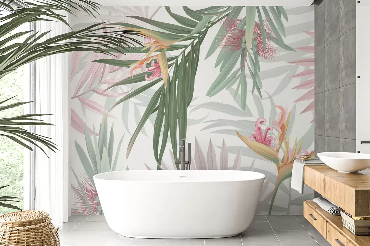 fototapet Strelitzia în frunzișul palmierului w04896v2