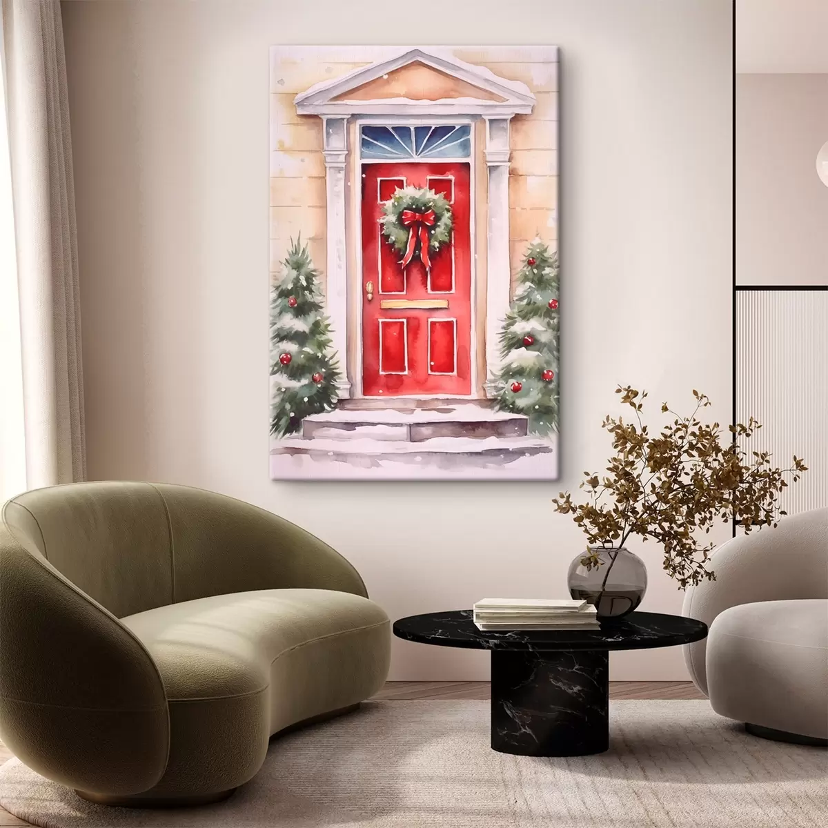 Tablouri Ușă de Crăciun cu coroană s46622