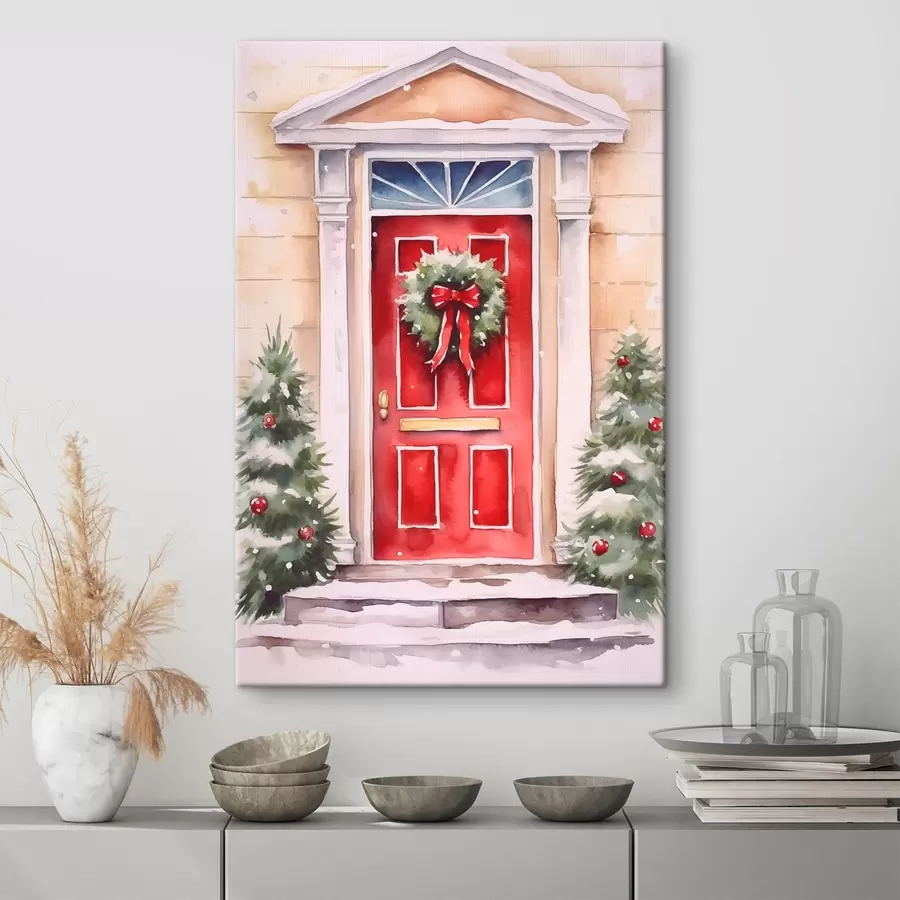 Tablouri Ușă de Crăciun cu coroană s46622
