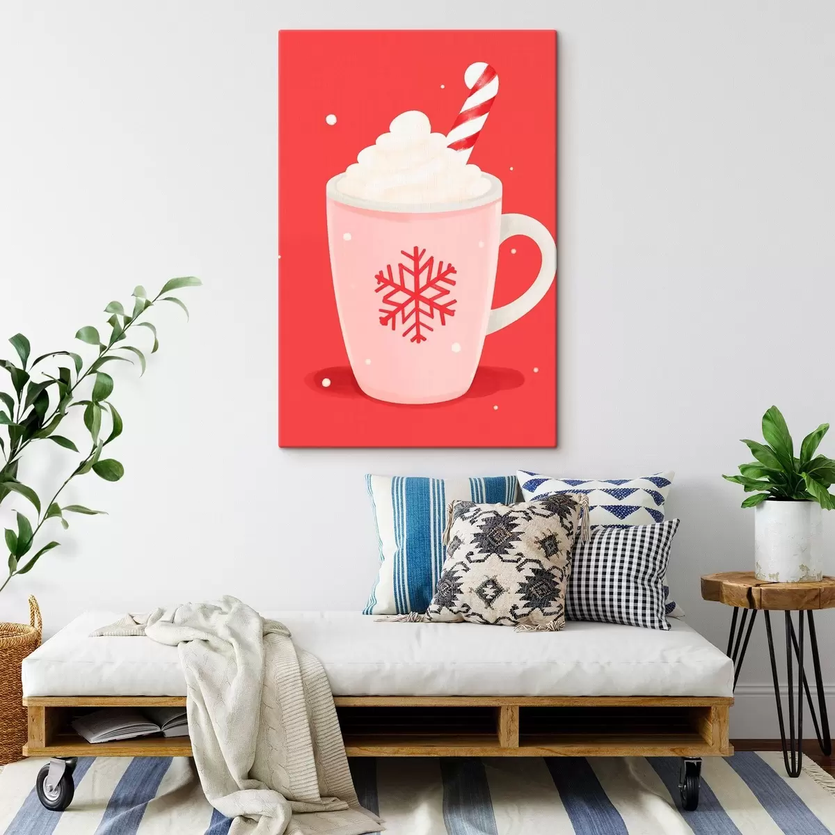 Tablouri Cacao de Crăciun cu frișcă și baston de zahăr s46625