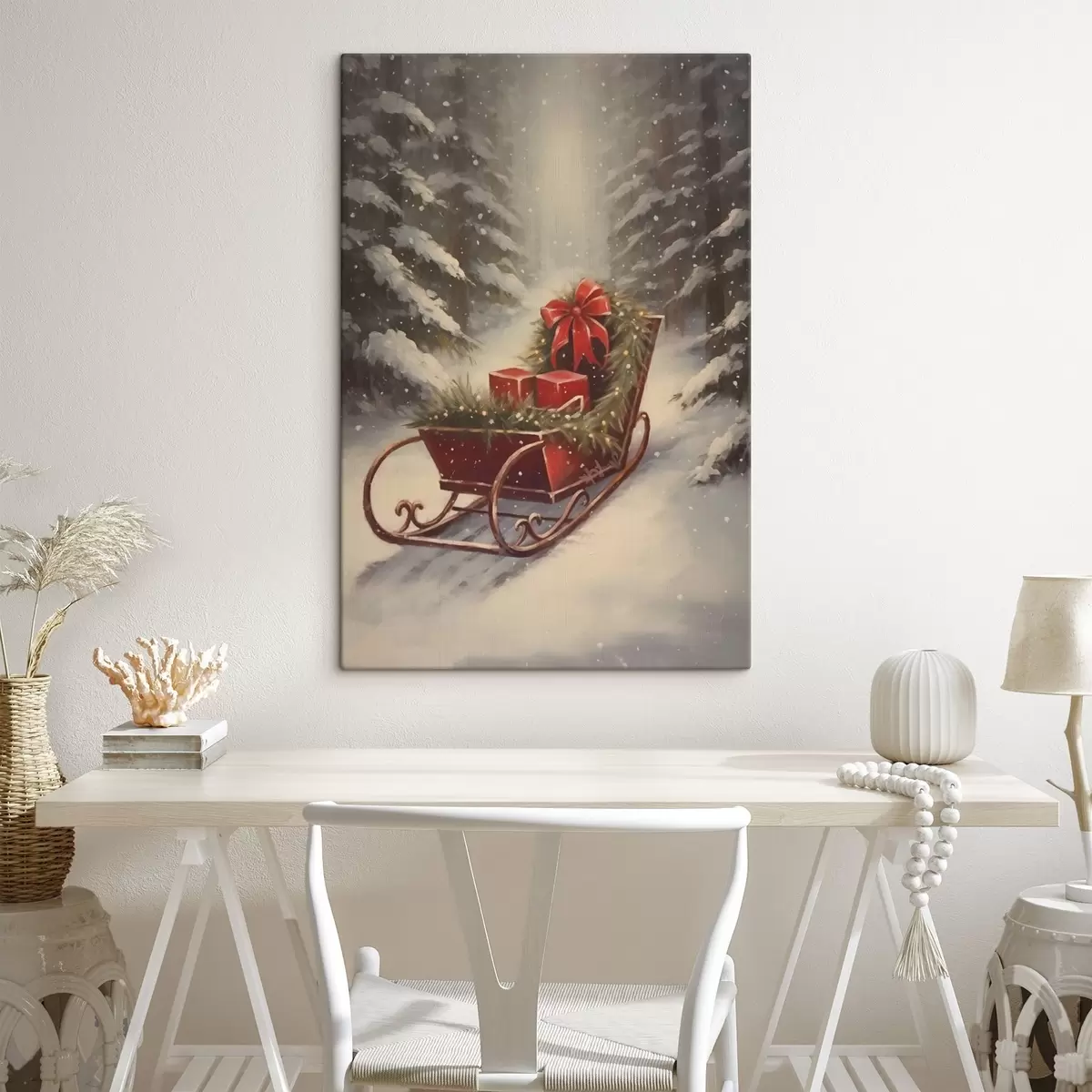 Tablouri Sanie de Crăciun cu cadouri într-o pădure înzăpezită s46630