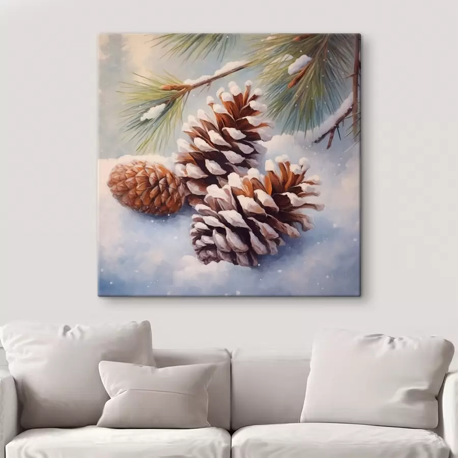 Tablouri Conuri și ramuri de pin acoperite de zăpadă s46631