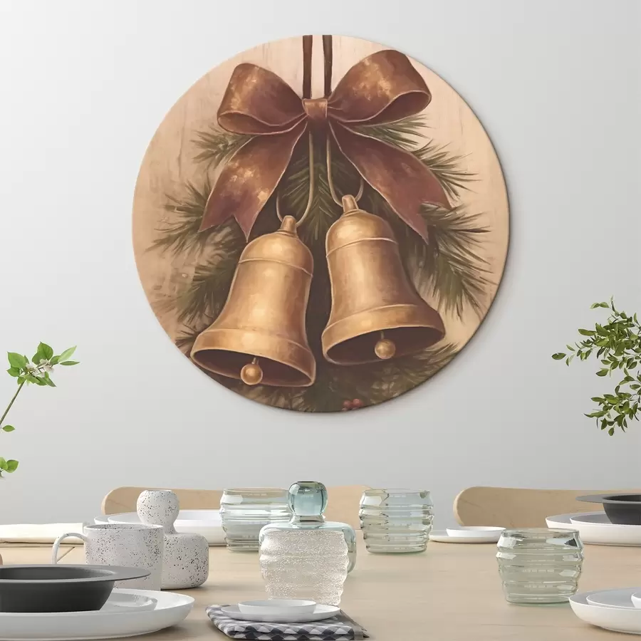 Tablouri Decorațiune vintage de Crăciun cu două clopoței și o fundă r46626