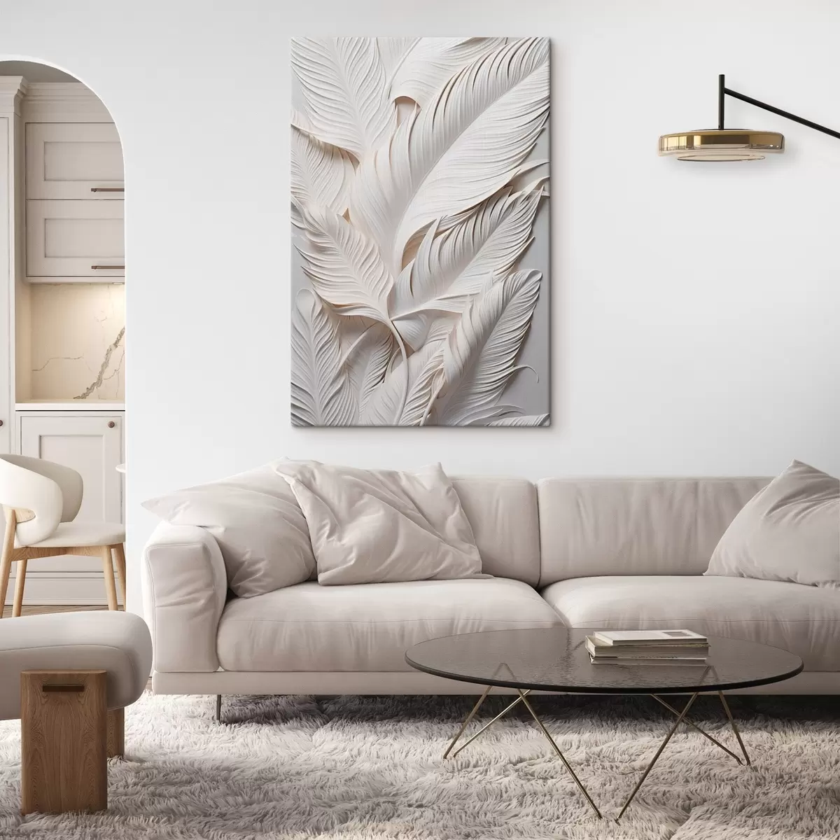 Tablouri Frunze albe cu detalii complexe, care creează un efect texturat și stratificat, artă minimalistă s46706