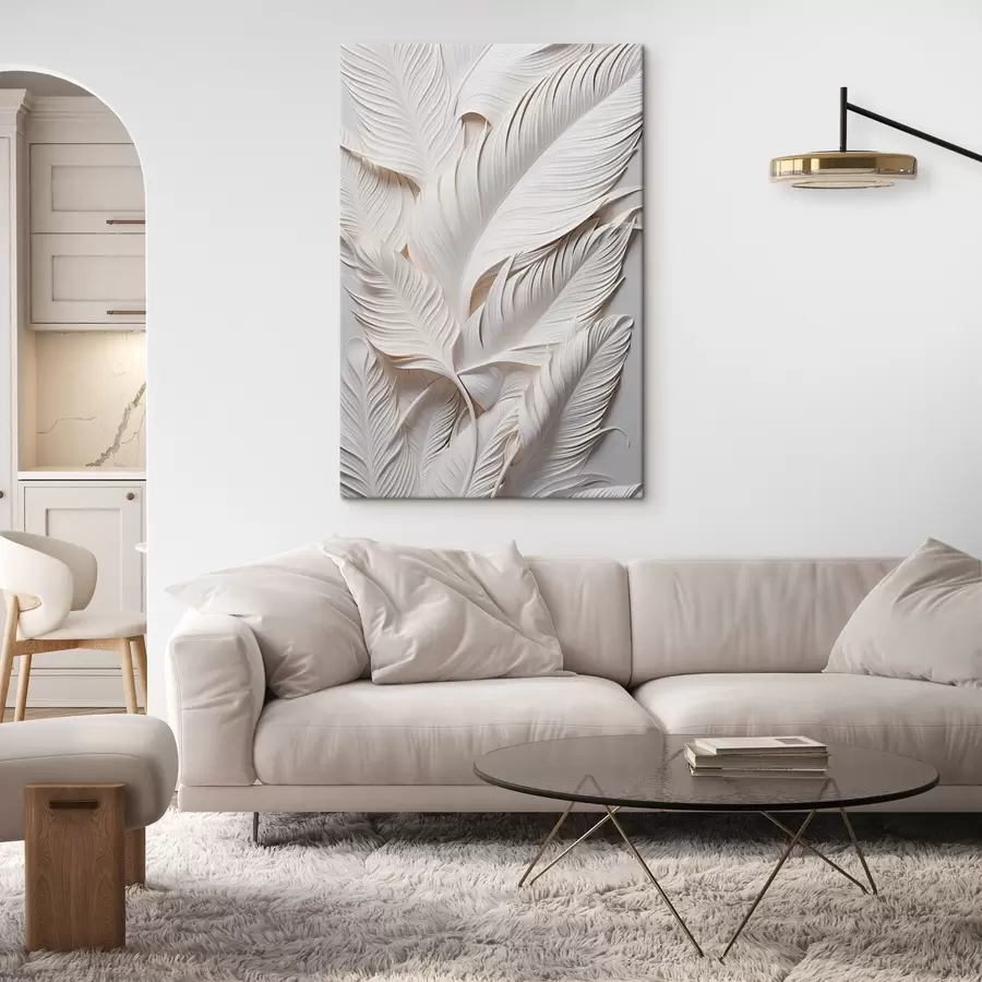 Tablouri Frunze albe cu detalii complexe, care creează un efect texturat și stratificat, artă minimalistă s46706