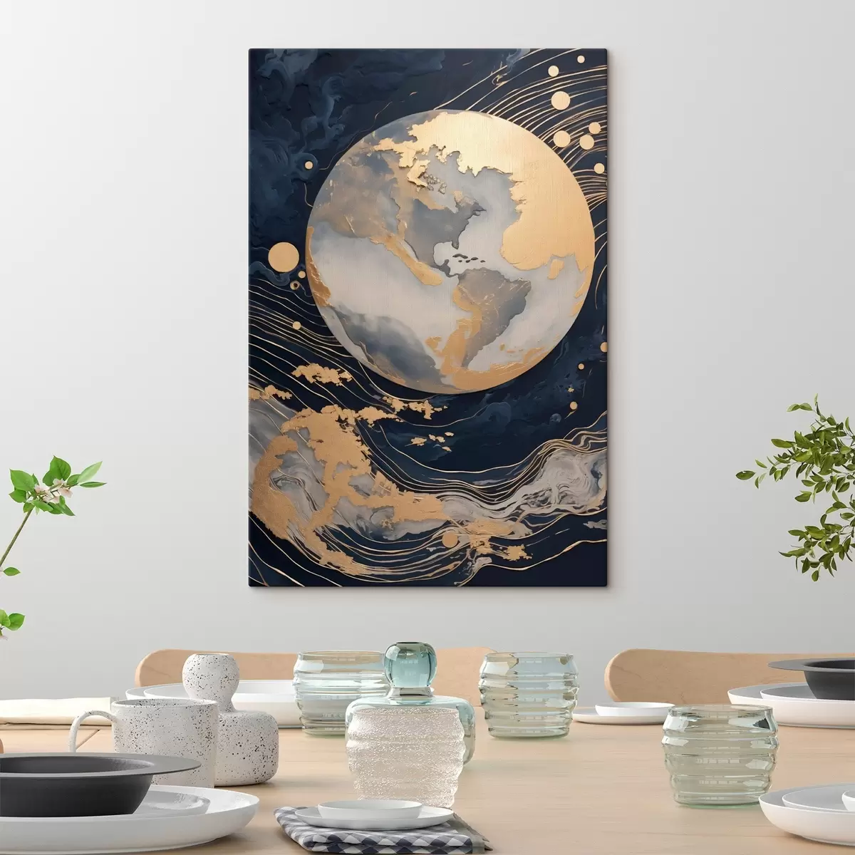 Tablouri Planetă decorativă texturată cu linii galbene pe fundal, puncte galbene pe fundal, fundal întunecat s46708