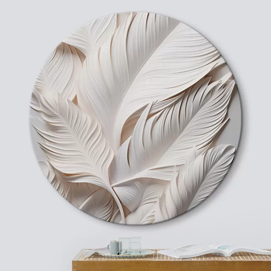 Tablouri Frunze albe cu detalii complexe, care creează un efect texturat și stratificat, artă minimalistă r46706
