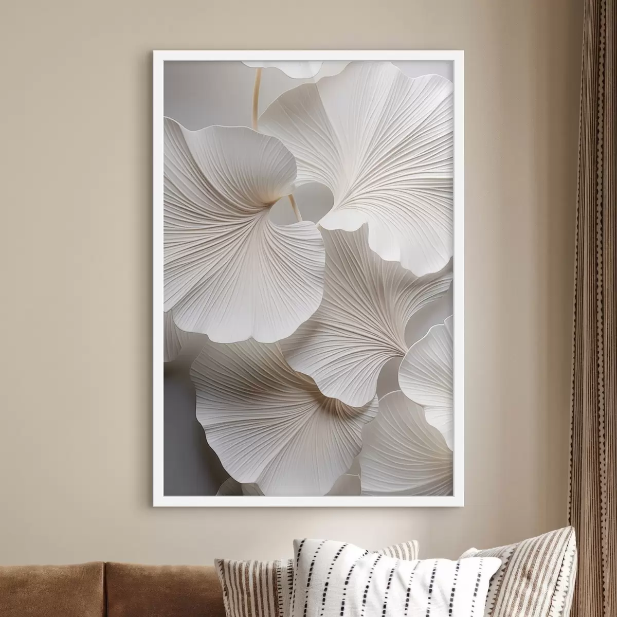 Poster Frunze albe de ginkgo biloba cu nervuri detaliate, iluminare difuză, textură elegantă și design minimalist f46705