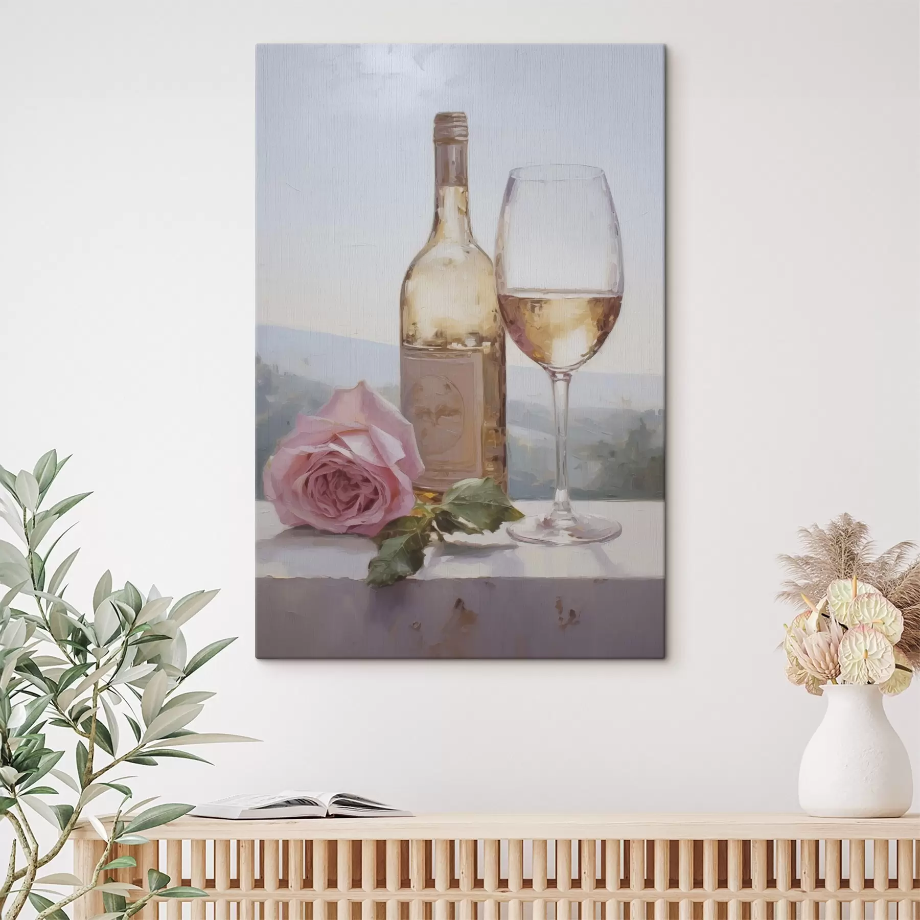 Tablouri O sticlă și un pahar de vin și un câine mic care poartă ochelari, pictură imitație s46721