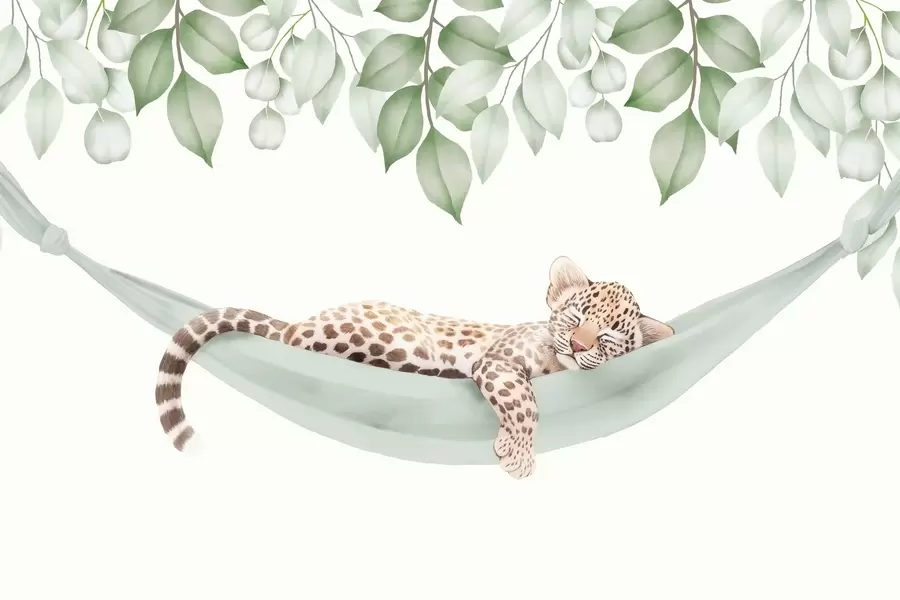fototapet Leopard dormind într-un hamac w04881