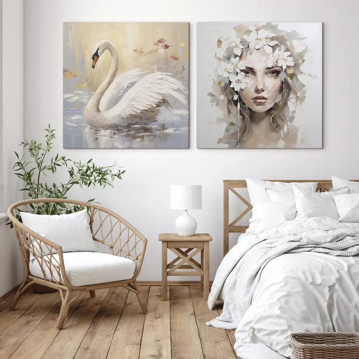 Tablouri Lebădă și portretul unei fete, pictură imitație m01030