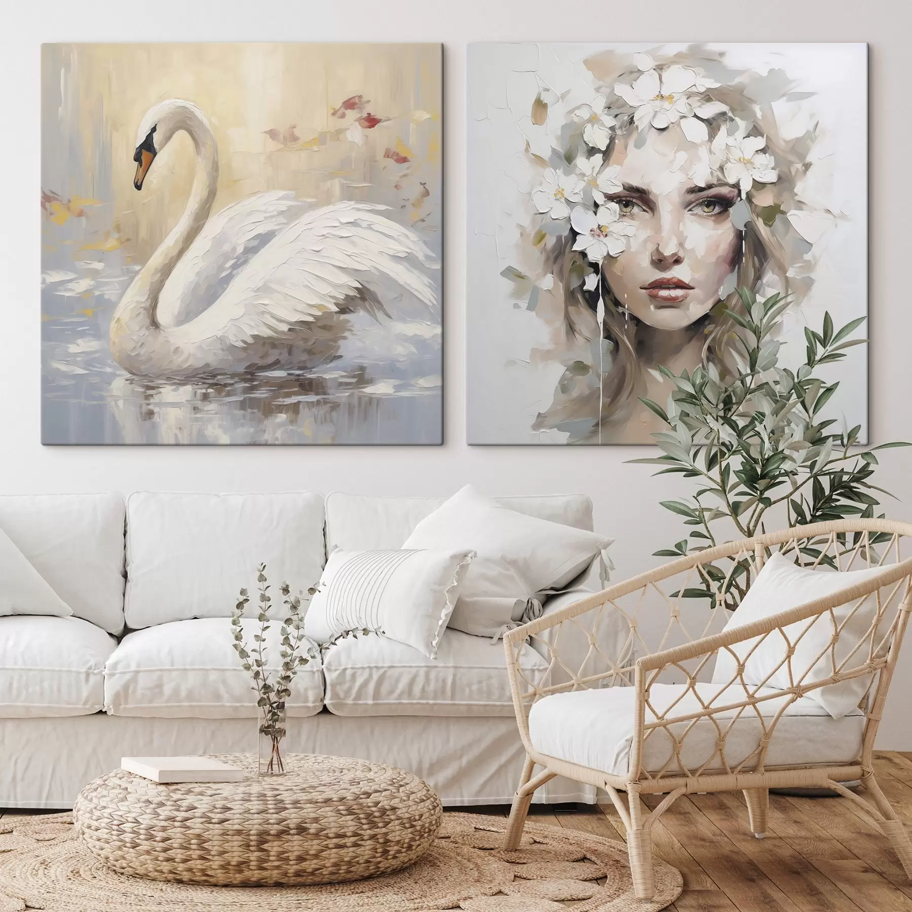 Tablouri Lebădă și portretul unei fete, pictură imitație m01030