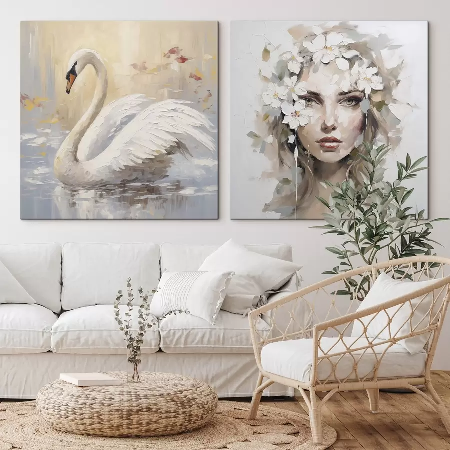 Tablouri Lebădă și portretul unei fete, pictură imitație m01030