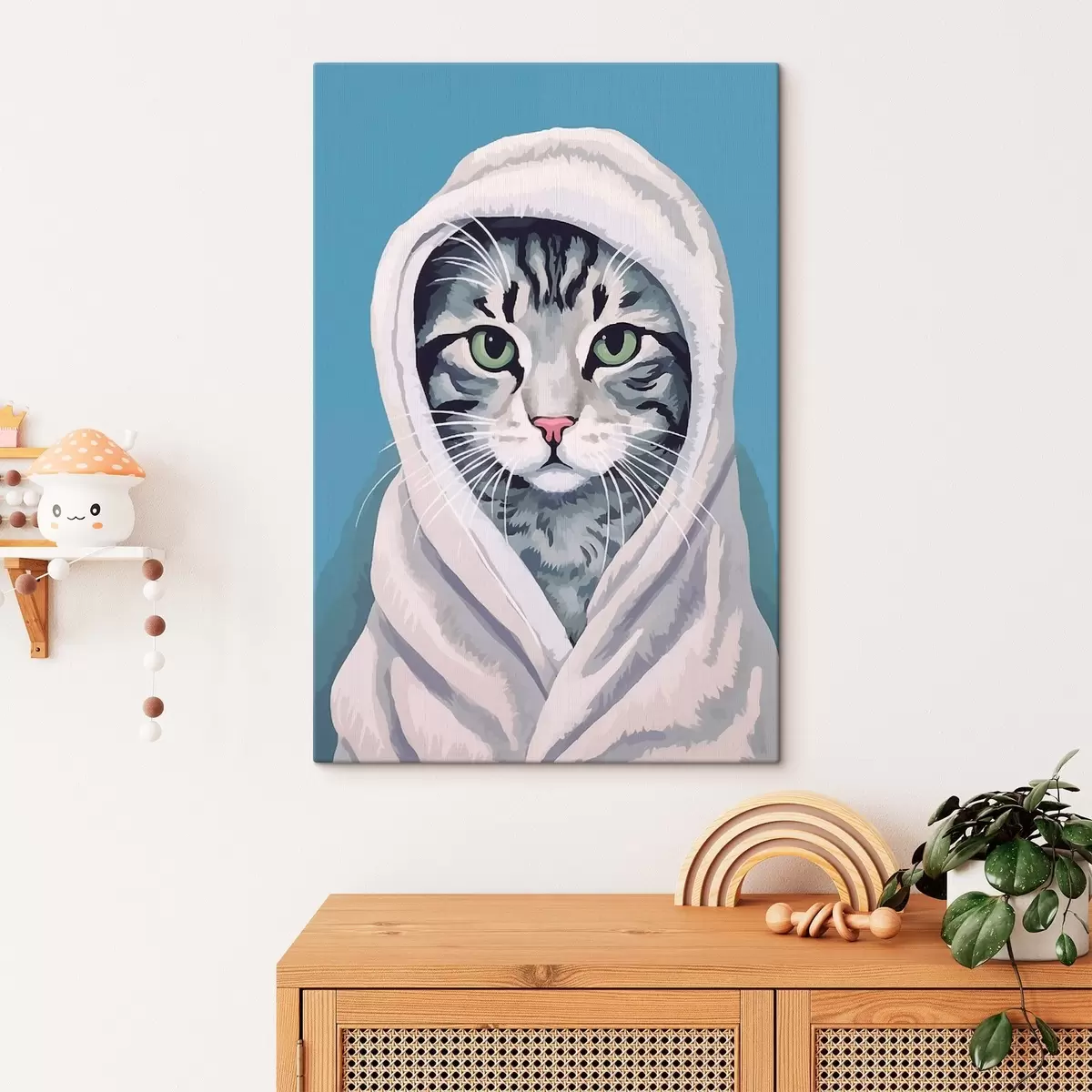 Tablouri Pisică cu dungi într-un prosop alb s46740