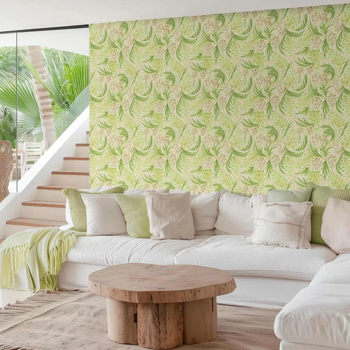 Wallpaper Model floral discret în nuanțe delicate de verde a00853