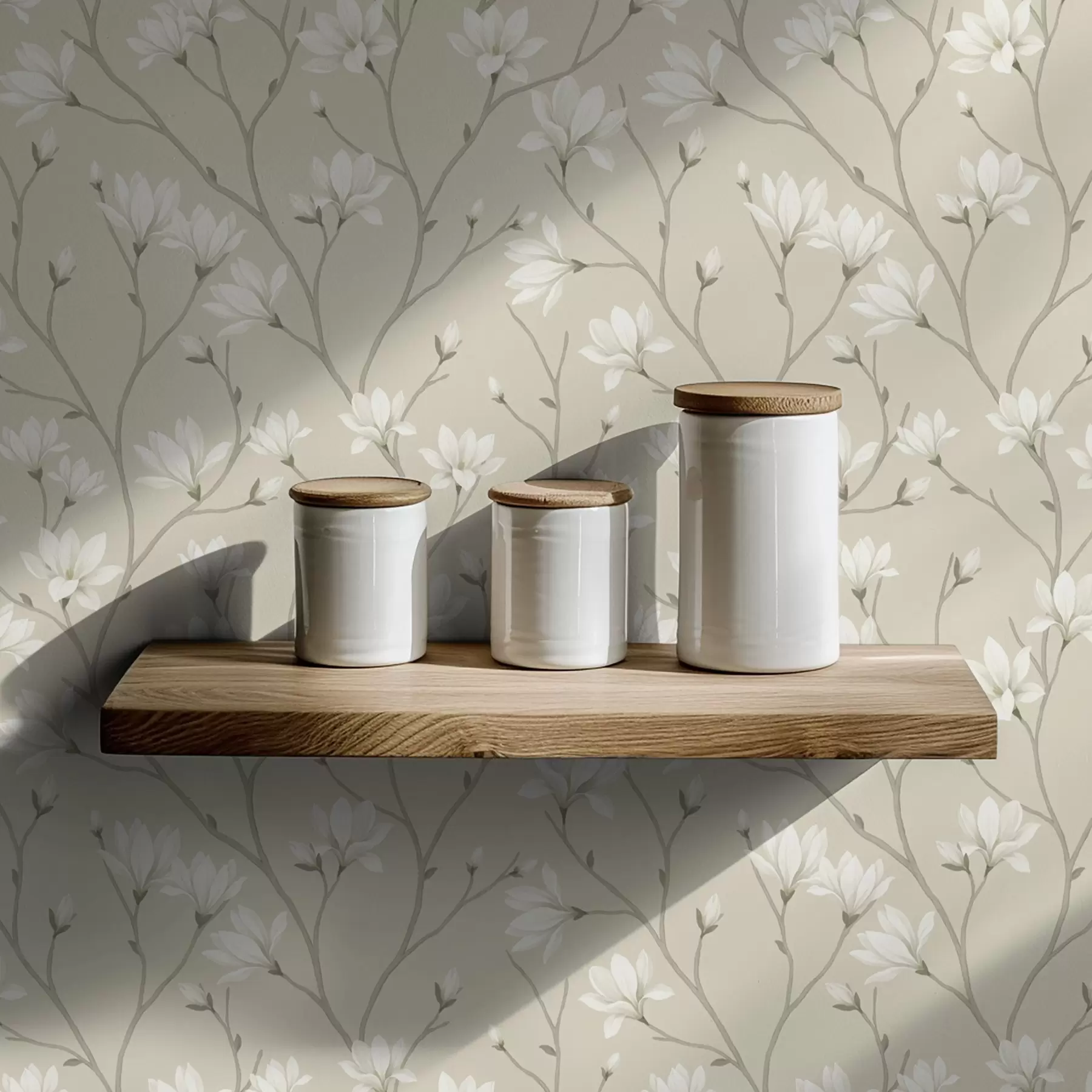 fototapet Magnolii ușoare pe ramuri subțiri de culoare bej a00890