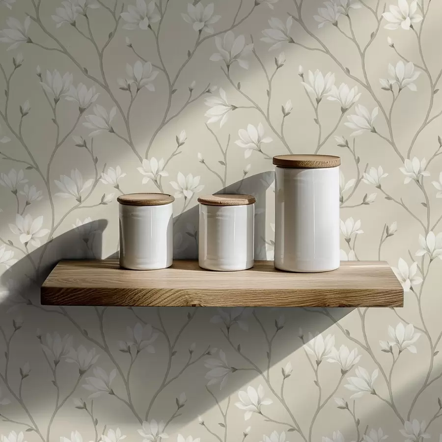 fototapet Magnolii ușoare pe ramuri subțiri de culoare bej a00890