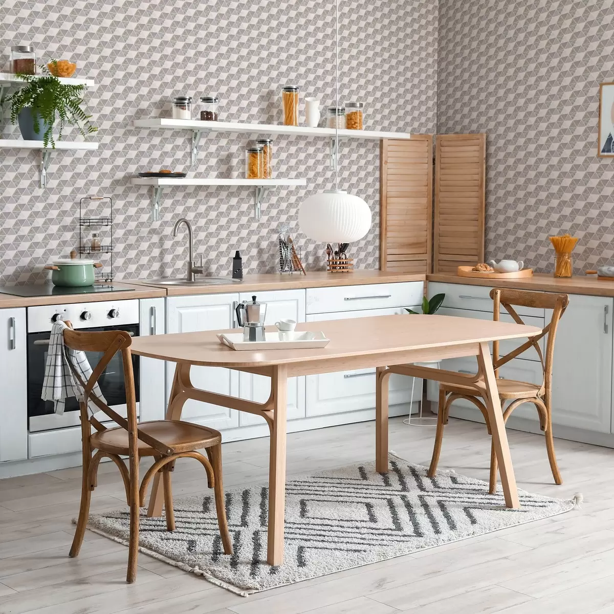 Wallpaper Triunghiuri cu inserții texturate, un amestec de liliac și gri a00917