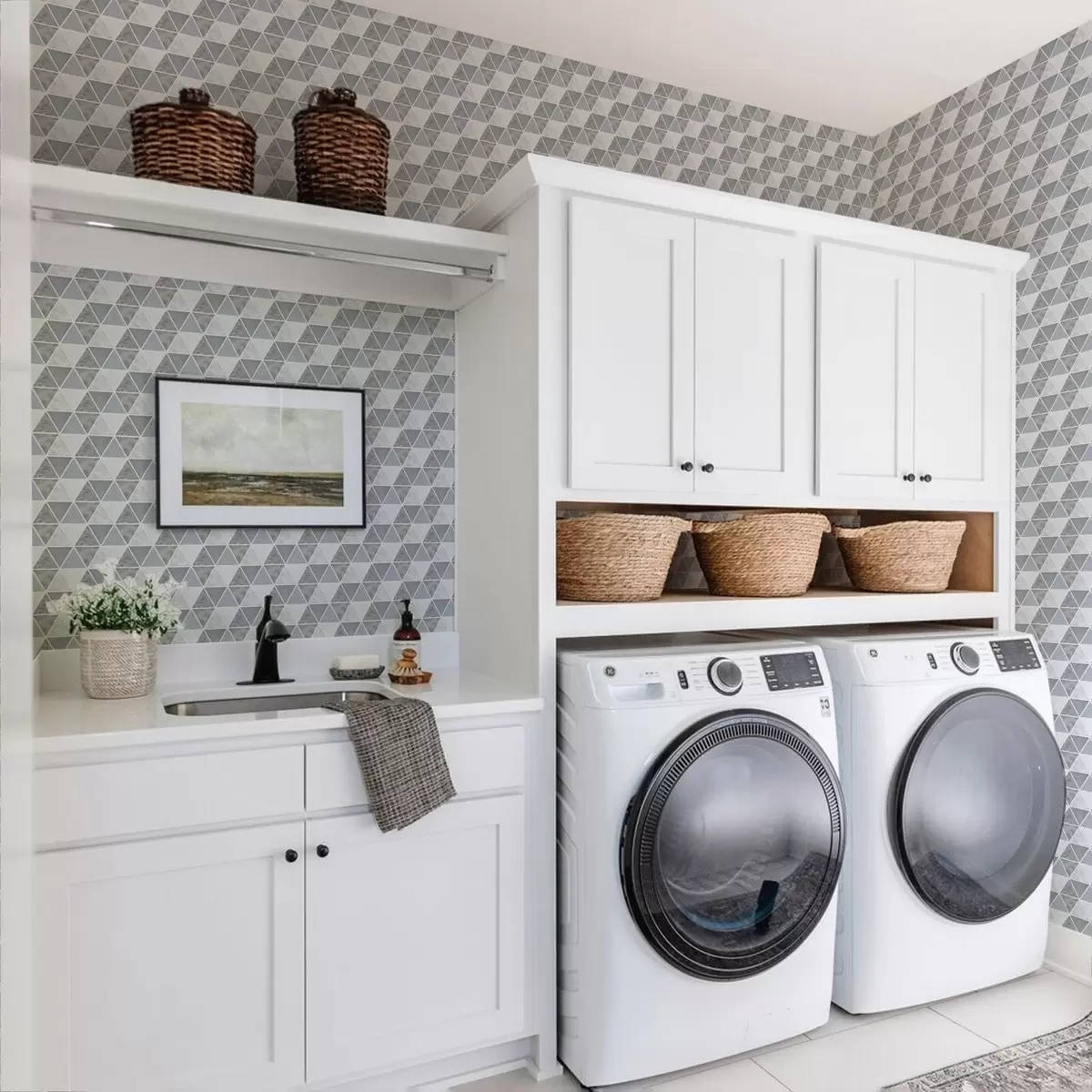 Wallpaper Geometrie triunghiulară în nuanțe reci de albastru-gri a00917v1