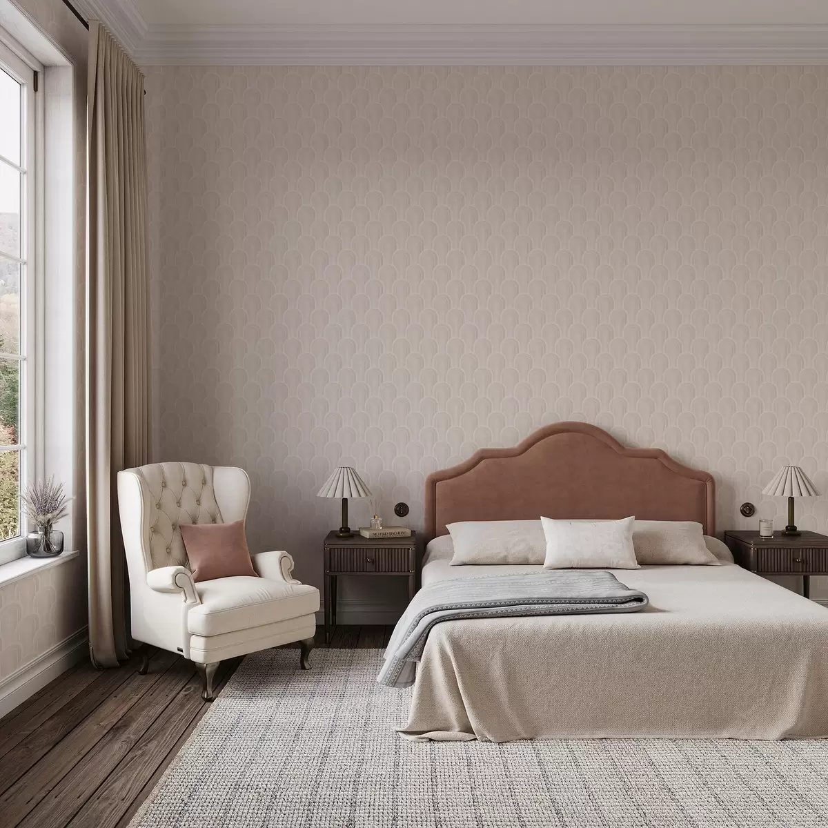 Wallpaper Module mici în formă de arc, în nuanțe calde de crem-bej a00924