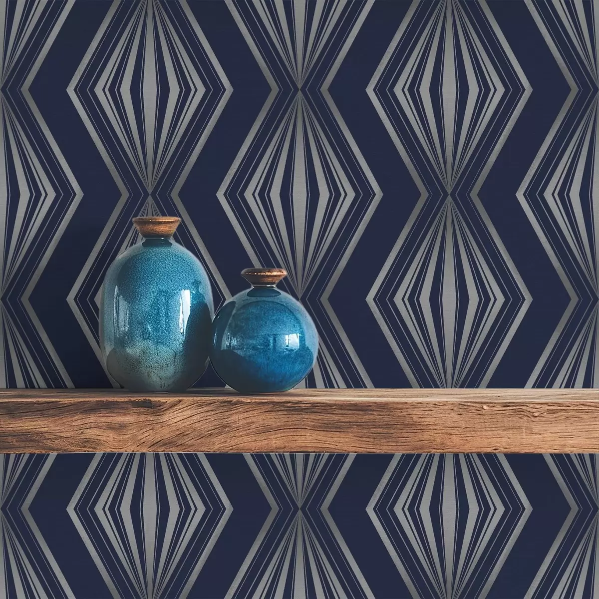 Wallpaper Diamante geometrice în formă de raze pe un fundal albastru închis a00925