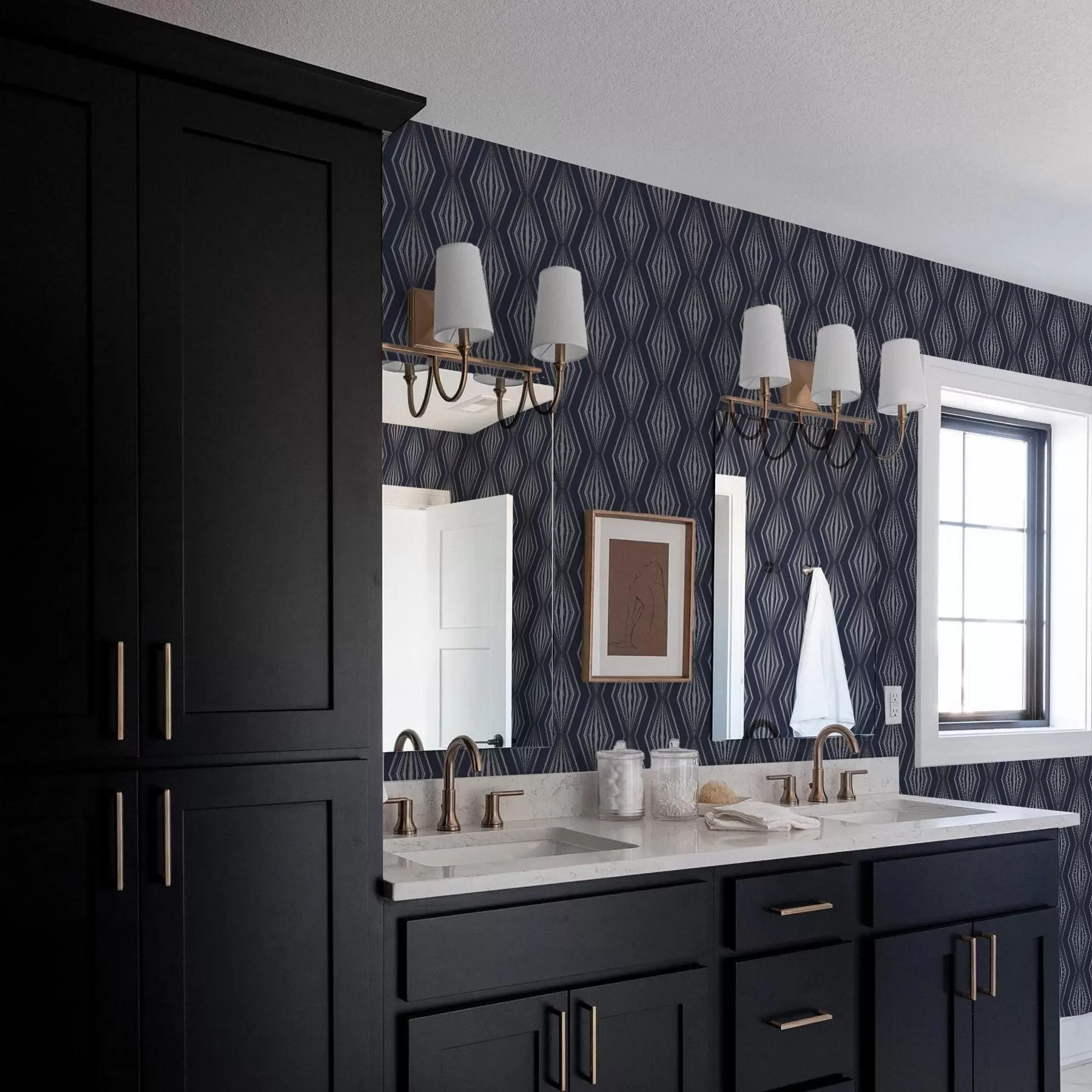 fototapet Diamante geometrice în formă de raze pe un fundal albastru închis a00925