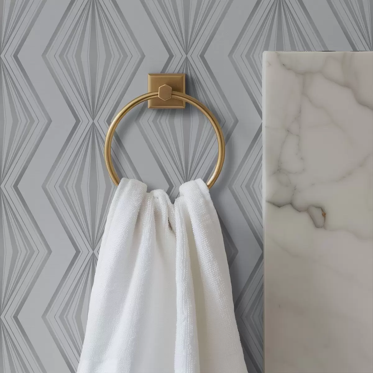 Wallpaper Formele de diamant în dungi într-o paletă rece de gri-albastru a00925v3