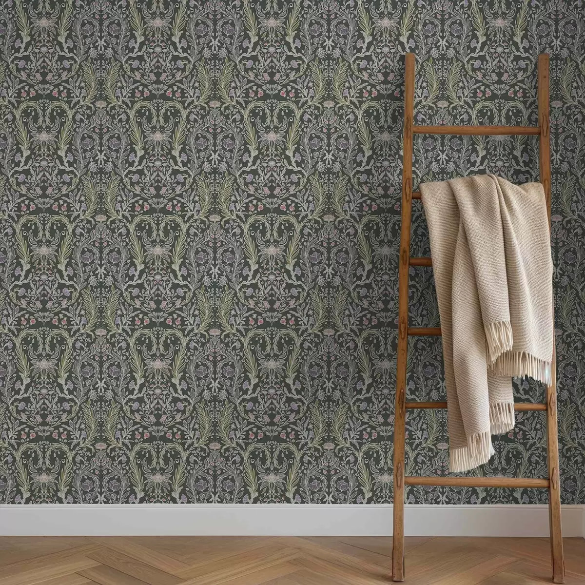 Wallpaper Ornament floral simetric pe fond verde închis a00928