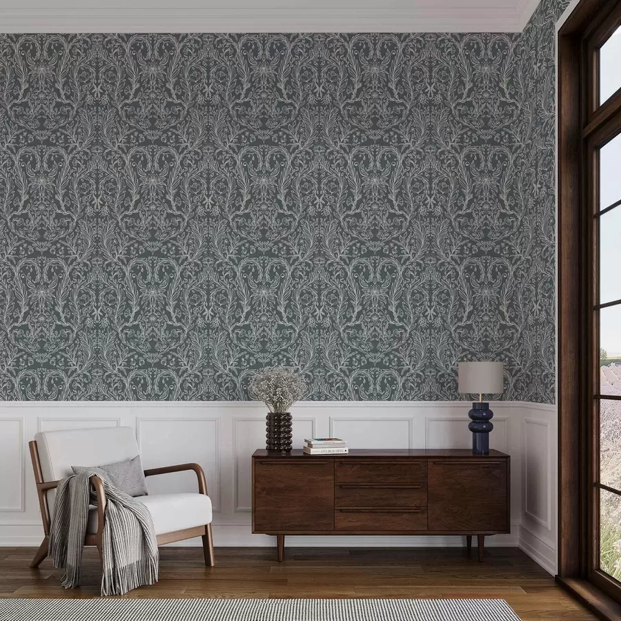 fototapet Ornament floral liniar pe fond albastru-cenușiu a00929v1