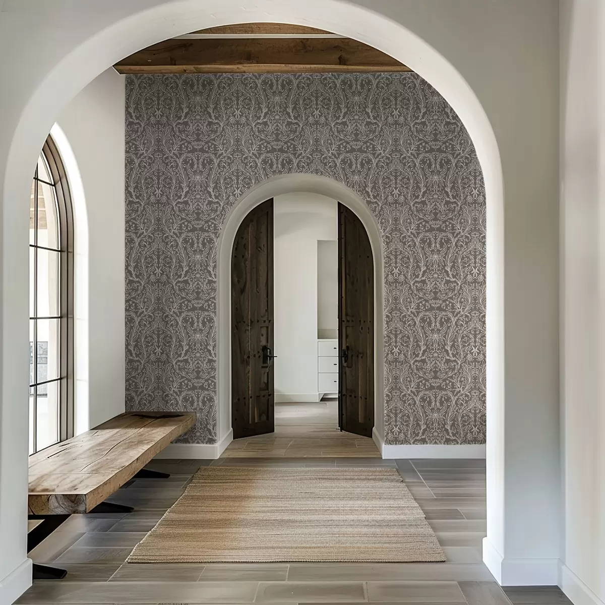 Wallpaper Model botanic monocromatic pe fond maro cald a00929v2