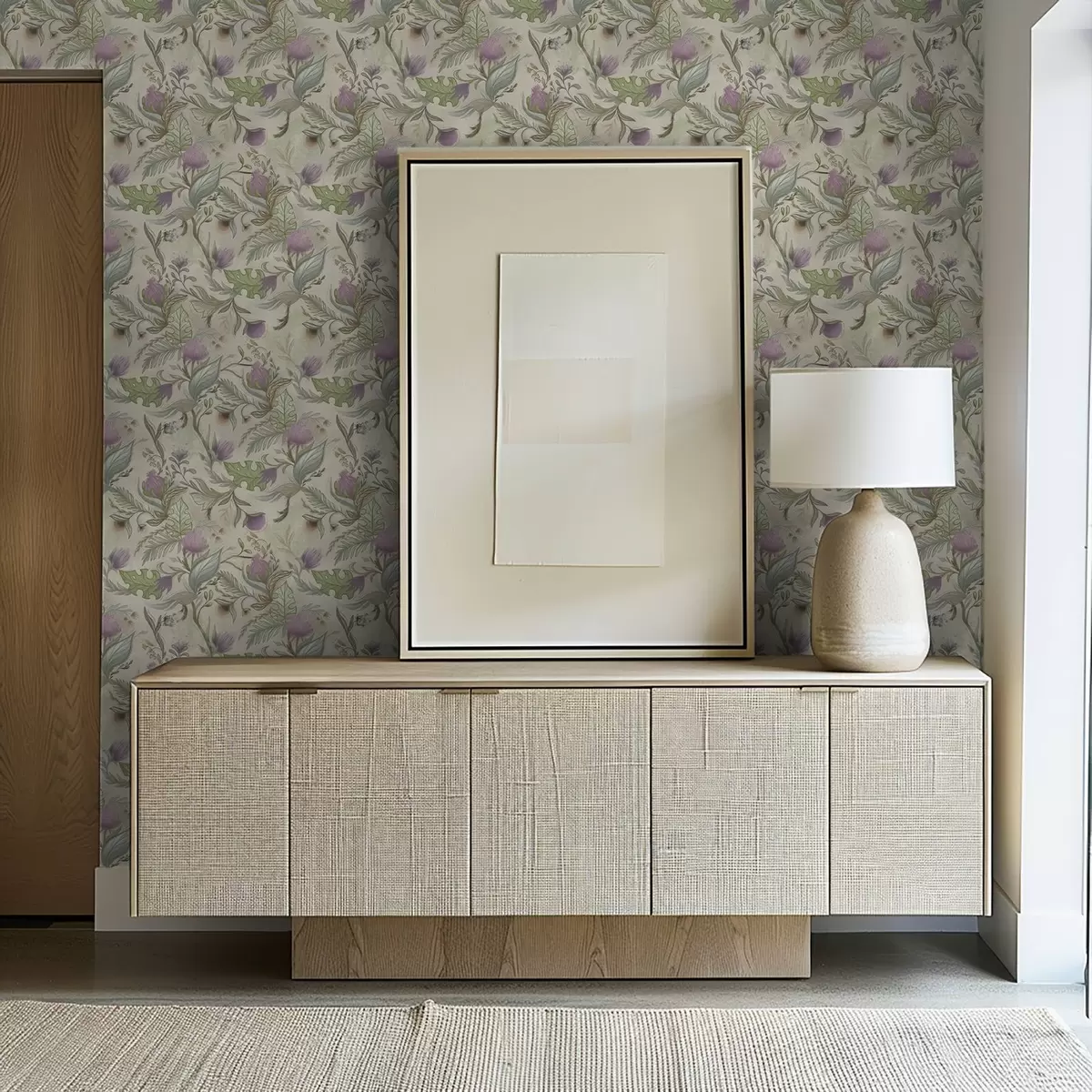 Wallpaper Muguri de liliac și verdeață delicată pe fond crem a00930v2