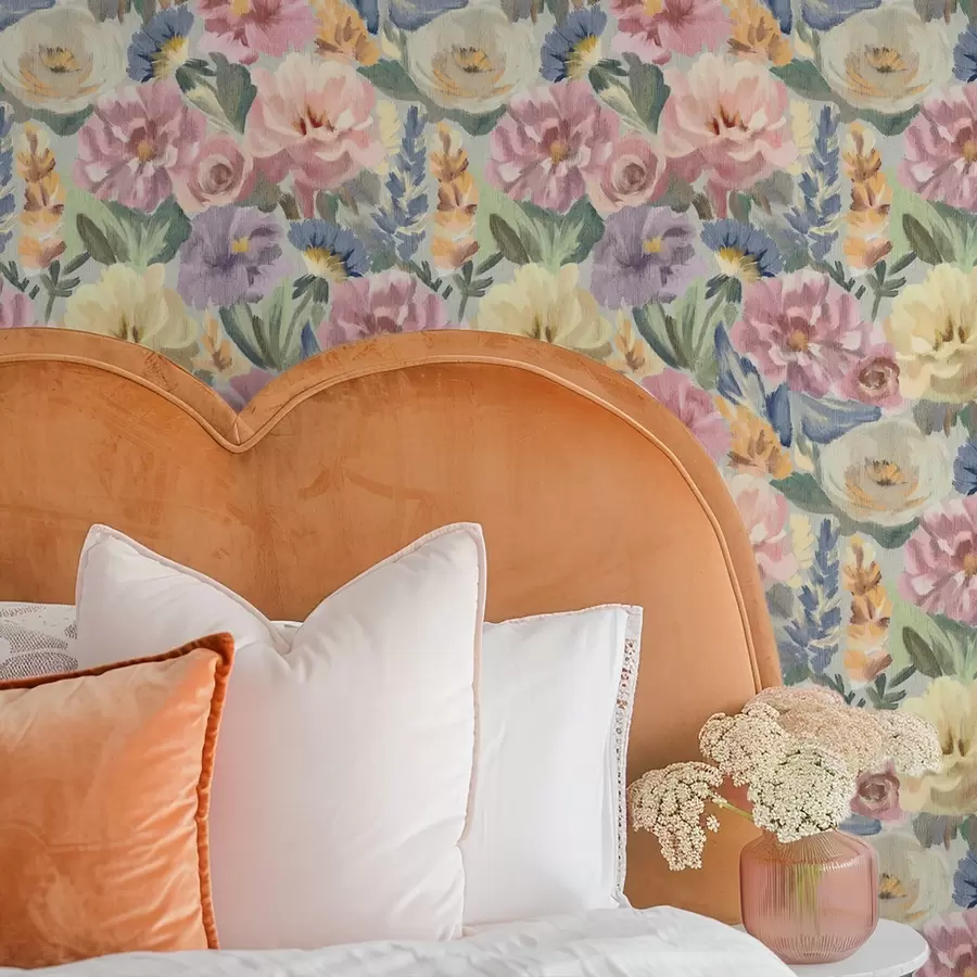 fototapet Flori pictate cu pensula în culori pastelate, paletă de culori delicate a00954