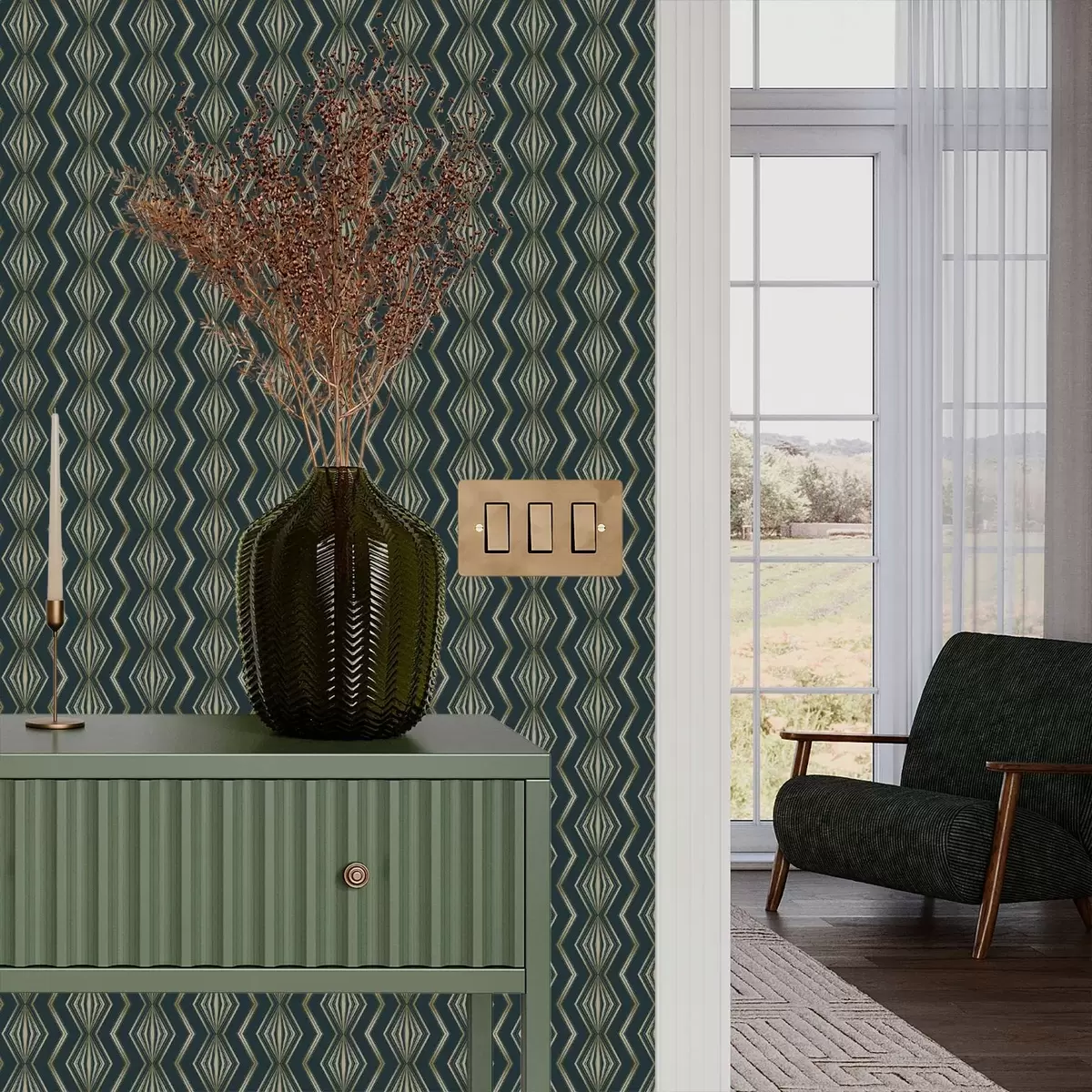 Wallpaper Model geometric cu romburi de culoare verde-albastru închis a00973v1