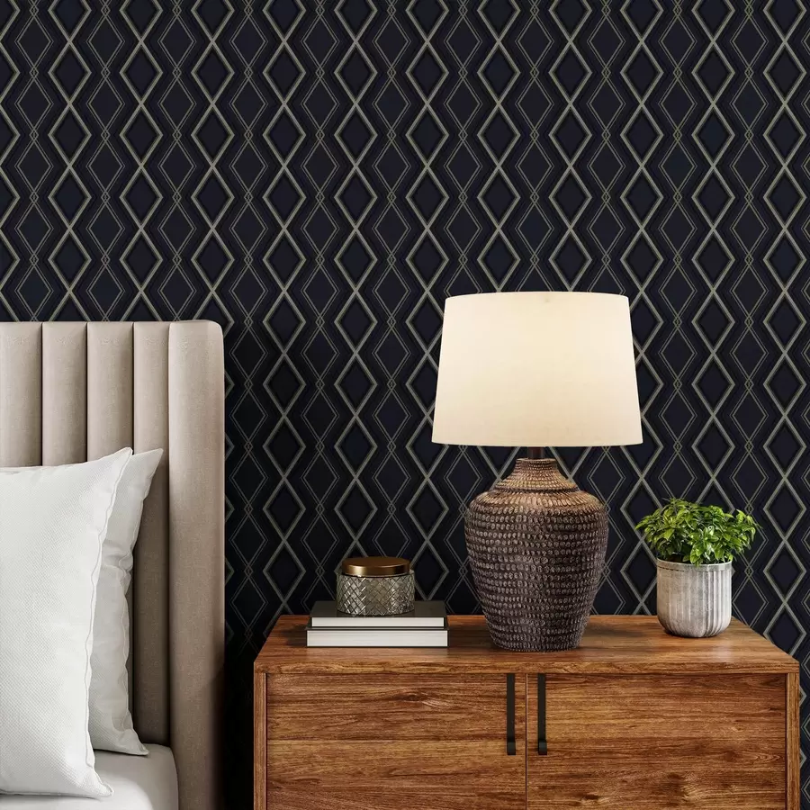 fototapet Rețea de romburi albastru închis cu linii subțiri deschise la culoare a00975