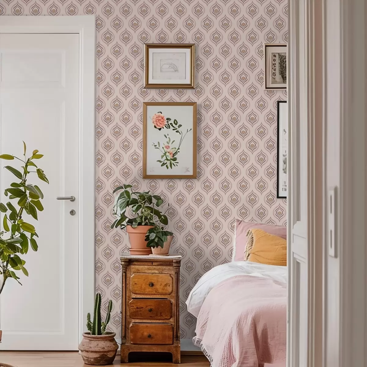 Wallpaper Motiv ritmic cu o floare pe un fundal pudrat a00977