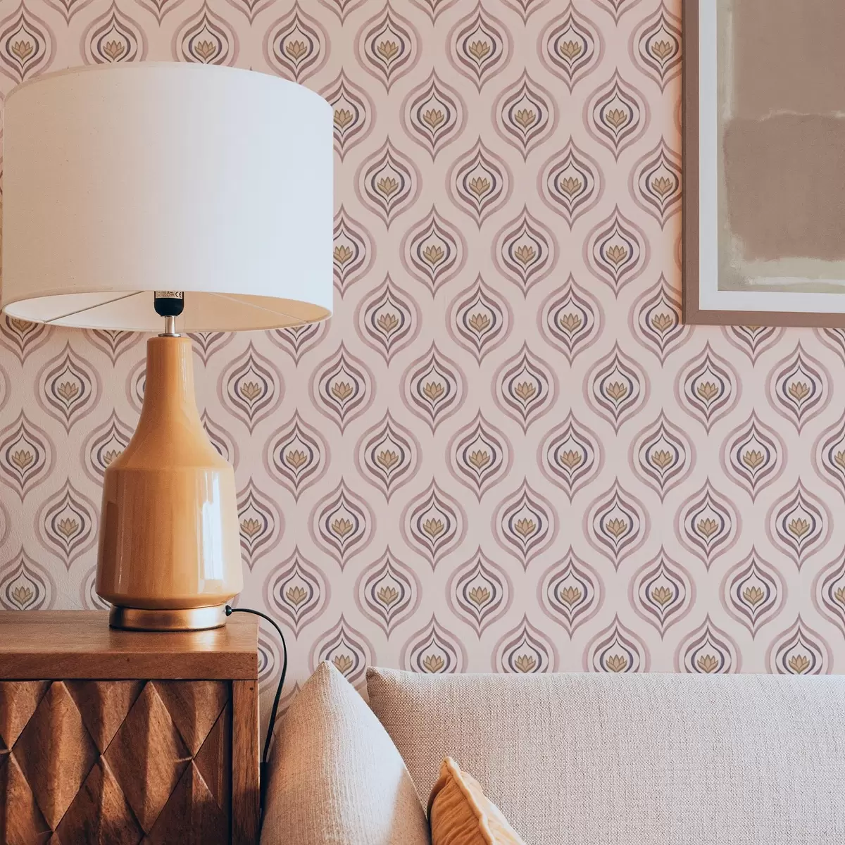 Wallpaper Motiv ritmic cu o floare pe un fundal pudrat a00977