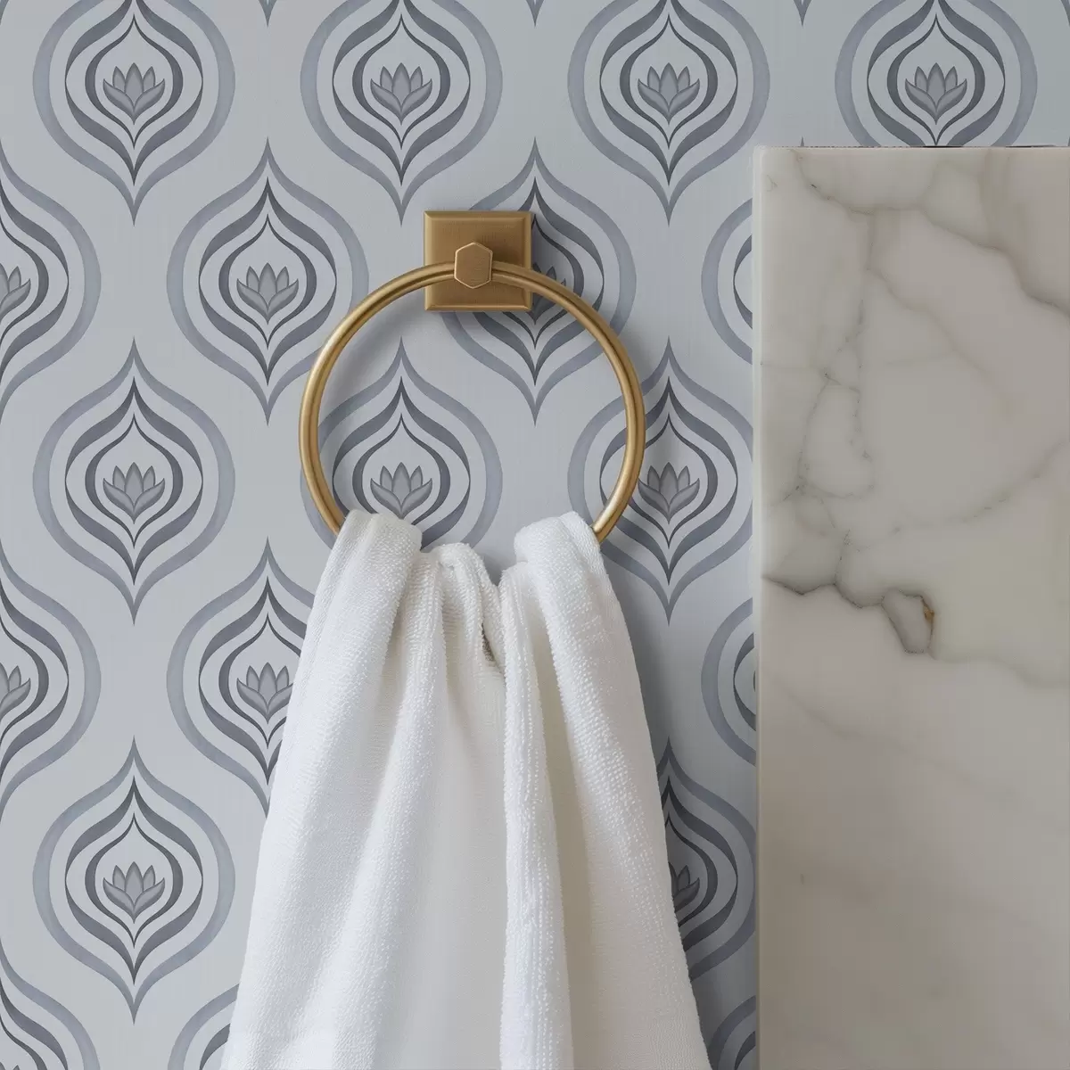 Wallpaper Motiv cool cu o floare în tonuri de gri-albastru a00977v3