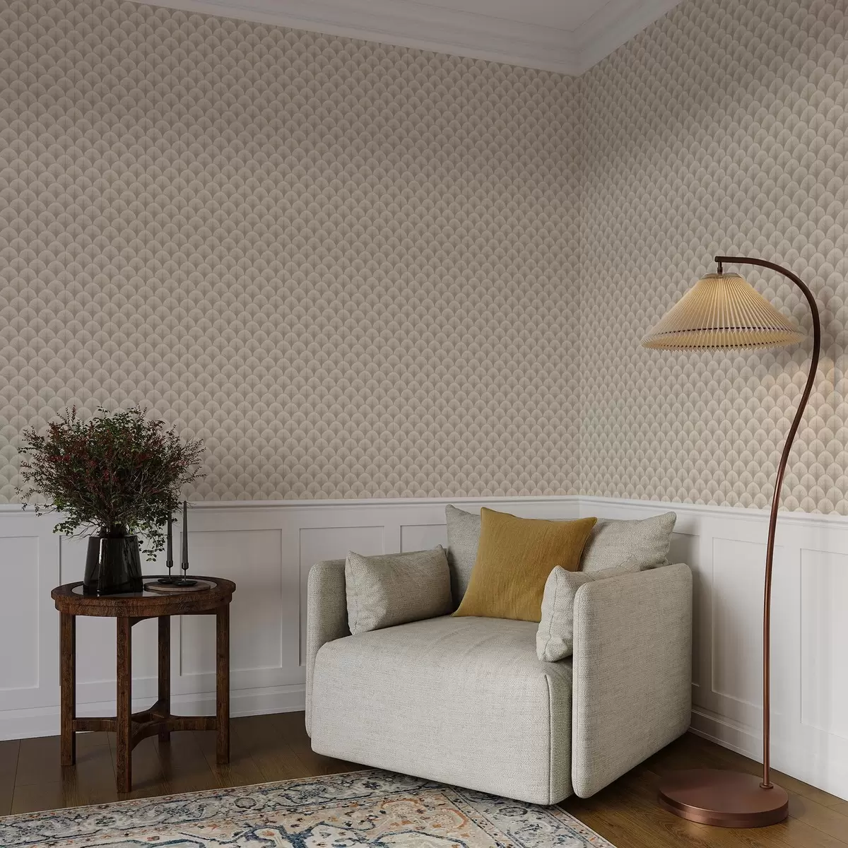 Wallpaper Arce de culoare bej cu raze fine pe un fundal deschis a00978