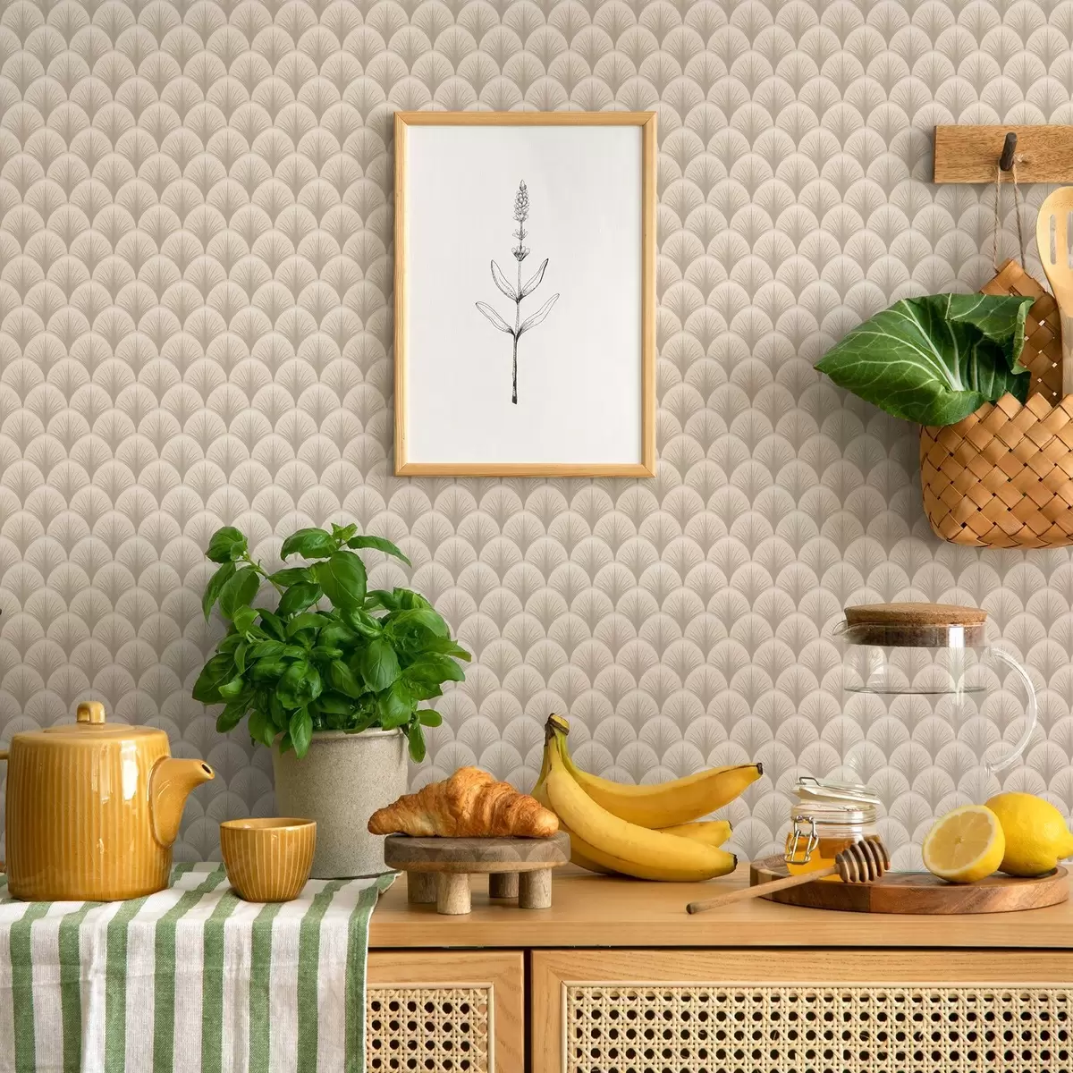 Wallpaper Arce de culoare bej cu raze fine pe un fundal deschis a00978