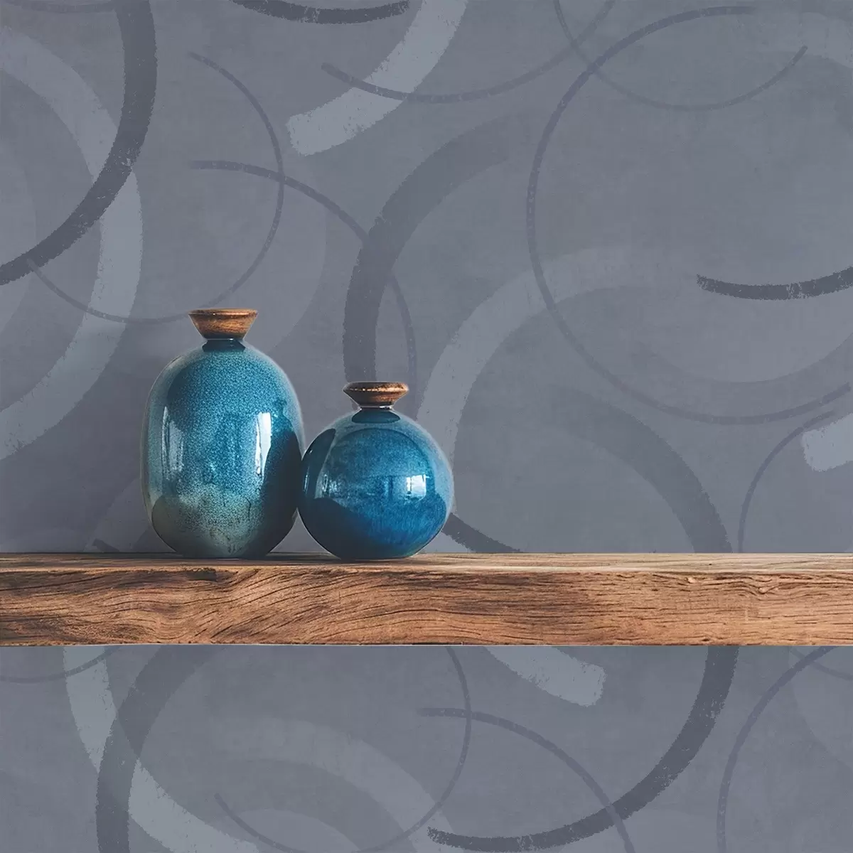 Wallpaper Semicercuri și cercuri delicate într-o paletă rece de culori gri-albastru a00980